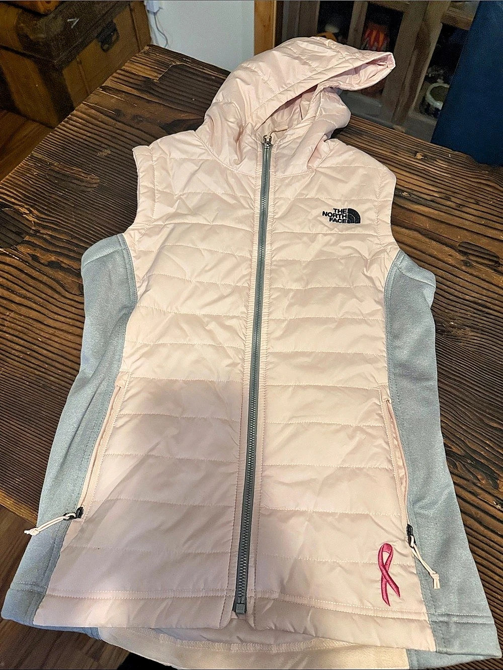 The North Face Pink Ribbon Aconcagua Hooded Vest Pink & Gray XS